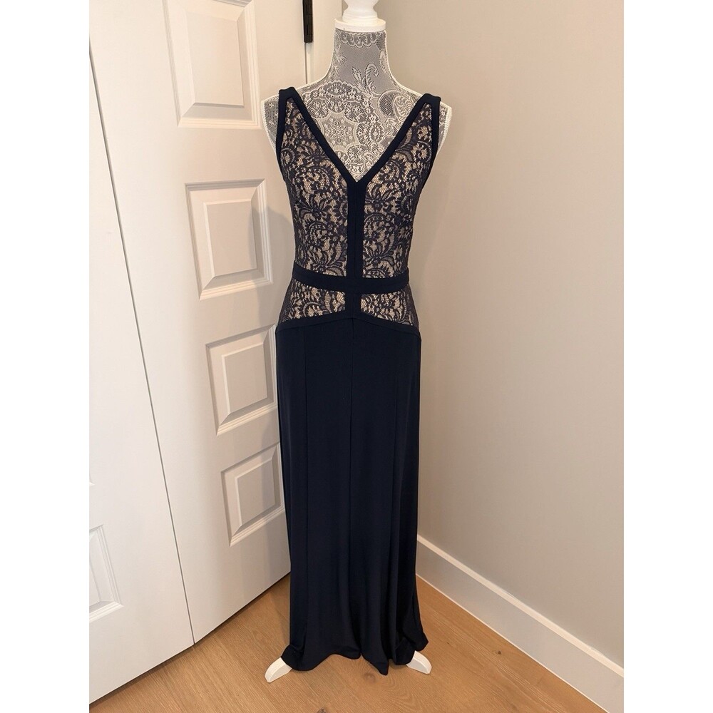 Lauren Ralph Lauren Evening Gown Navy Blue Lace V Neck Maxi Dress Green Label 2